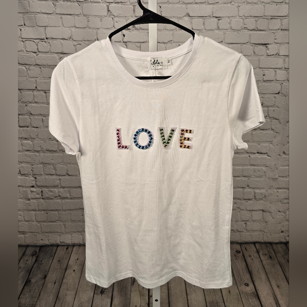 Lola + The Boys - Womens White Love Graphic T-Shirt
